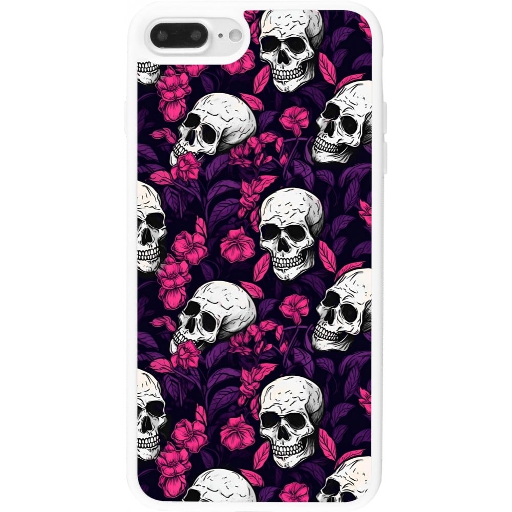 Coque iPhone 7 Plus / 8 Plus - Silicone rigide blanc Halloween 2024 romantic skulls