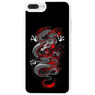 Coque iPhone 7 Plus / 8 Plus - Silicone rigide blanc Japanese style Dragon Tattoo Red Black