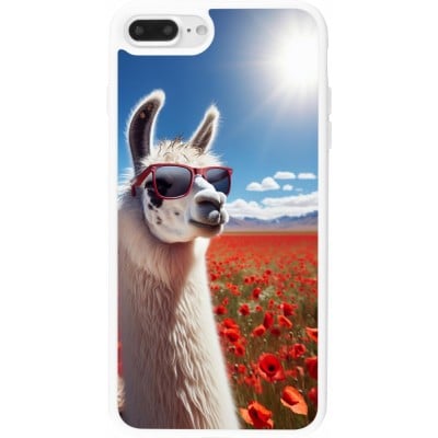 Coque iPhone 7 Plus / 8 Plus - Silicone rigide blanc Lama Chic en Coquelicot