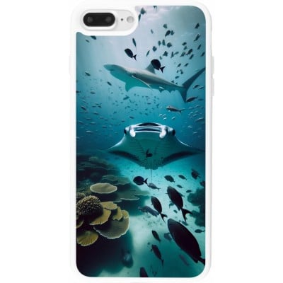 Coque iPhone 7 Plus / 8 Plus - Silicone rigide blanc Manta Lagon Nettoyage