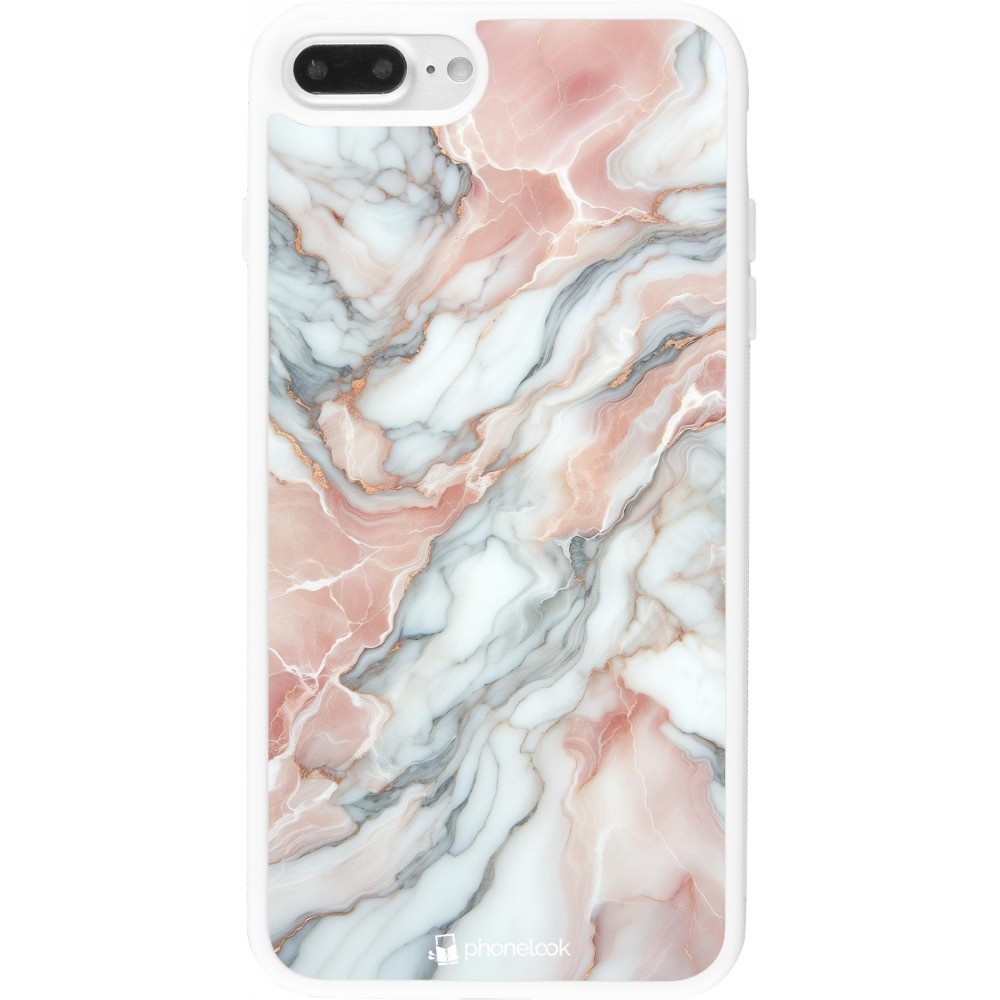 Coque iPhone 7 Plus / 8 Plus - Silicone rigide blanc Marbre Rose Lumineux