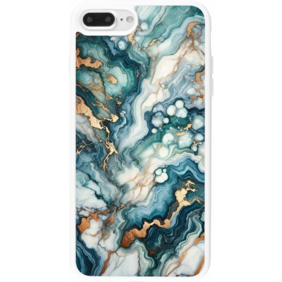 Coque iPhone 7 Plus / 8 Plus - Silicone rigide blanc Marbre Vert Bleu Doré