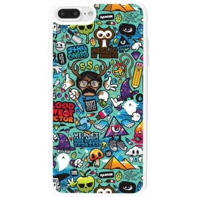 Coque iPhone 7 Plus / 8 Plus - Silicone rigide blanc Mixed Cartoons Turquoise