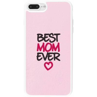 Coque iPhone 7 Plus / 8 Plus - Silicone rigide blanc Mom 2023 best Mom ever pink