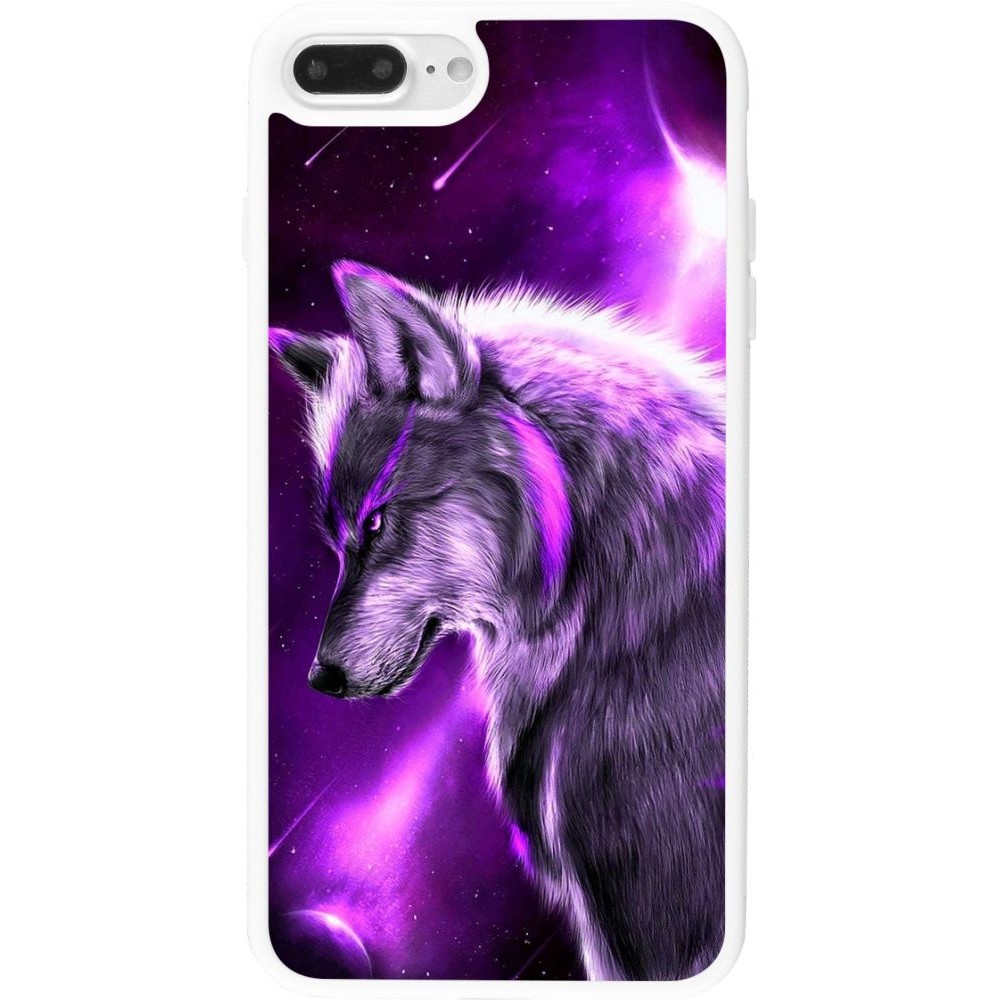 Coque iPhone 7 Plus / 8 Plus - Silicone rigide blanc Purple Sky Wolf