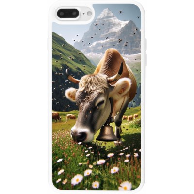 Coque iPhone 7 Plus / 8 Plus - Silicone rigide blanc Vache montagne Valais