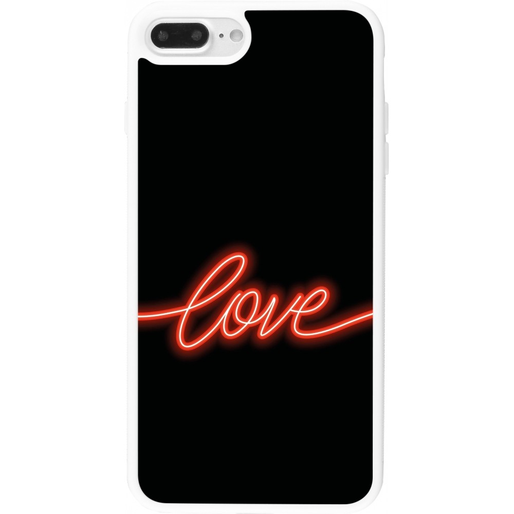 Coque iPhone 7 Plus / 8 Plus - Silicone rigide blanc Valentine 2023 neon love