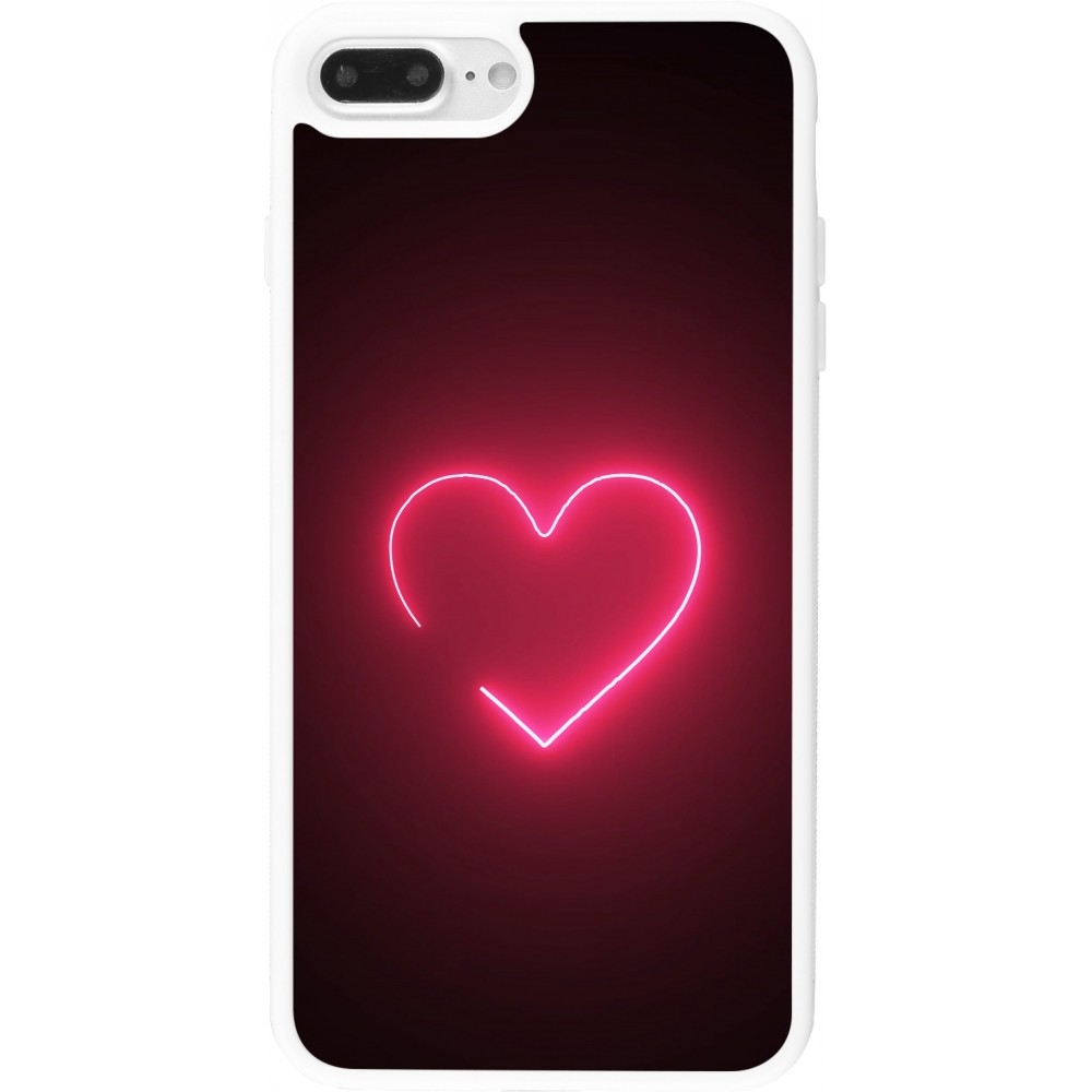 Coque iPhone 7 Plus / 8 Plus - Silicone rigide blanc Valentine 2023 single neon heart