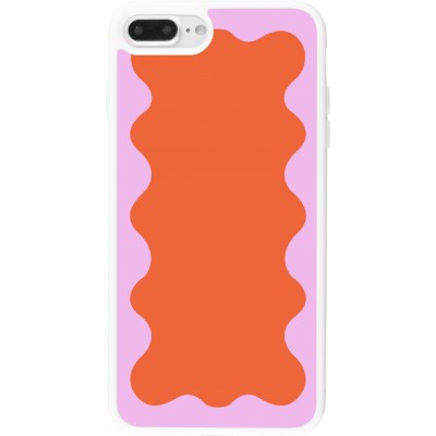 Coque iPhone 7 Plus / 8 Plus - Silicone rigide blanc Wavy Rectangle Orange Pink