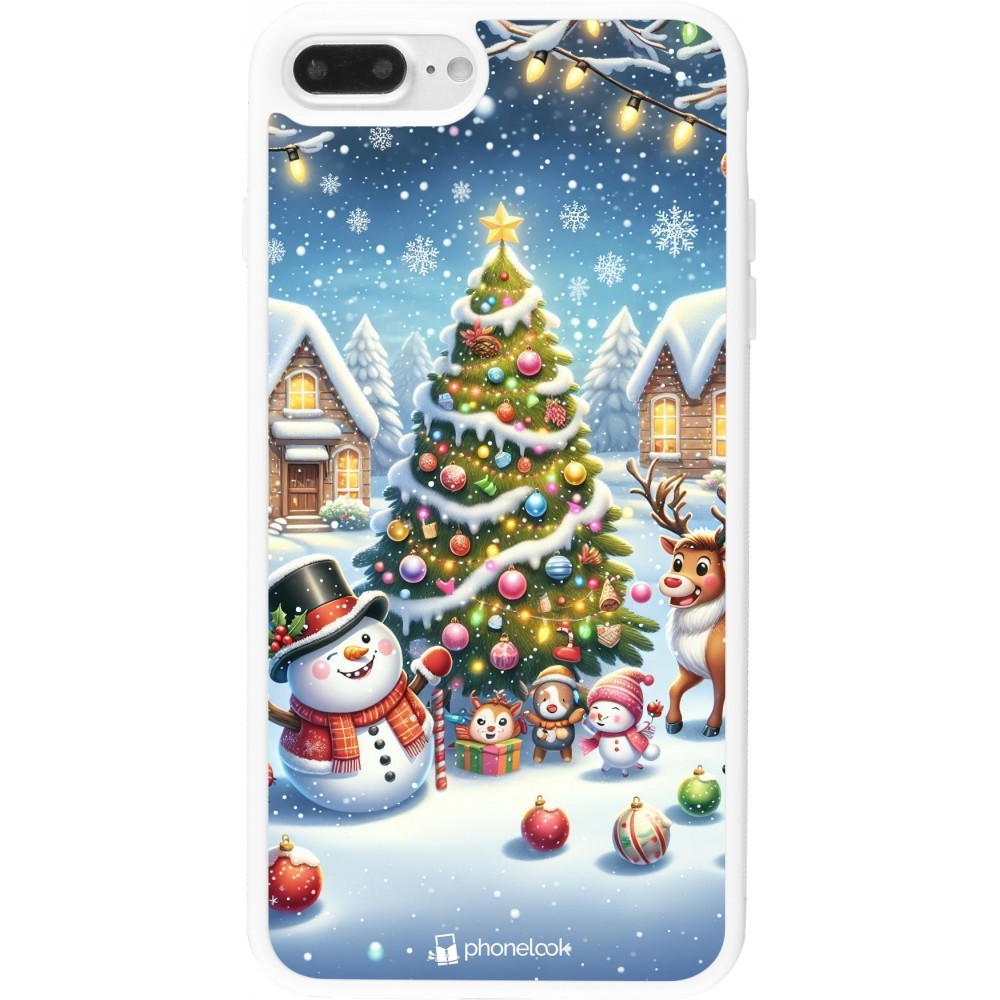 Coque iPhone 7 Plus / 8 Plus - Silicone rigide blanc Noël 2023 bonhomme de neige et sapin