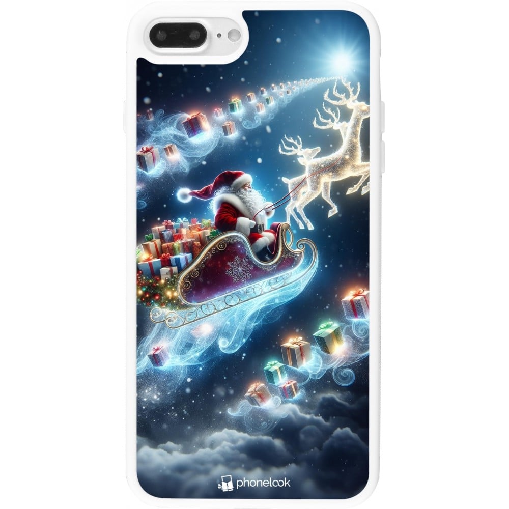 Coque iPhone 7 Plus / 8 Plus - Silicone rigide blanc Noël 2023 Père Noël enchanté