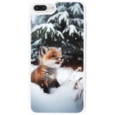 Coque iPhone 7 Plus / 8 Plus - Silicone rigide blanc Noël 2023 Renardeau sapin