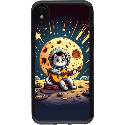 Coque iPhone X / Xs - Gel noir AstroCat RockLune