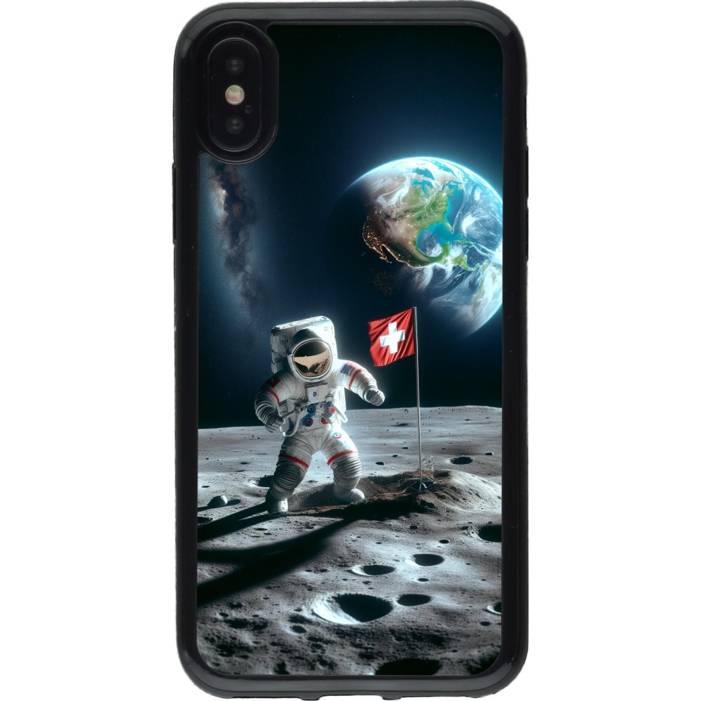 Coque iPhone X / Xs - Gel noir Astro Suisse sur lune