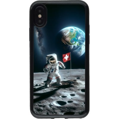 Coque iPhone X / Xs - Gel noir Astro Suisse sur lune