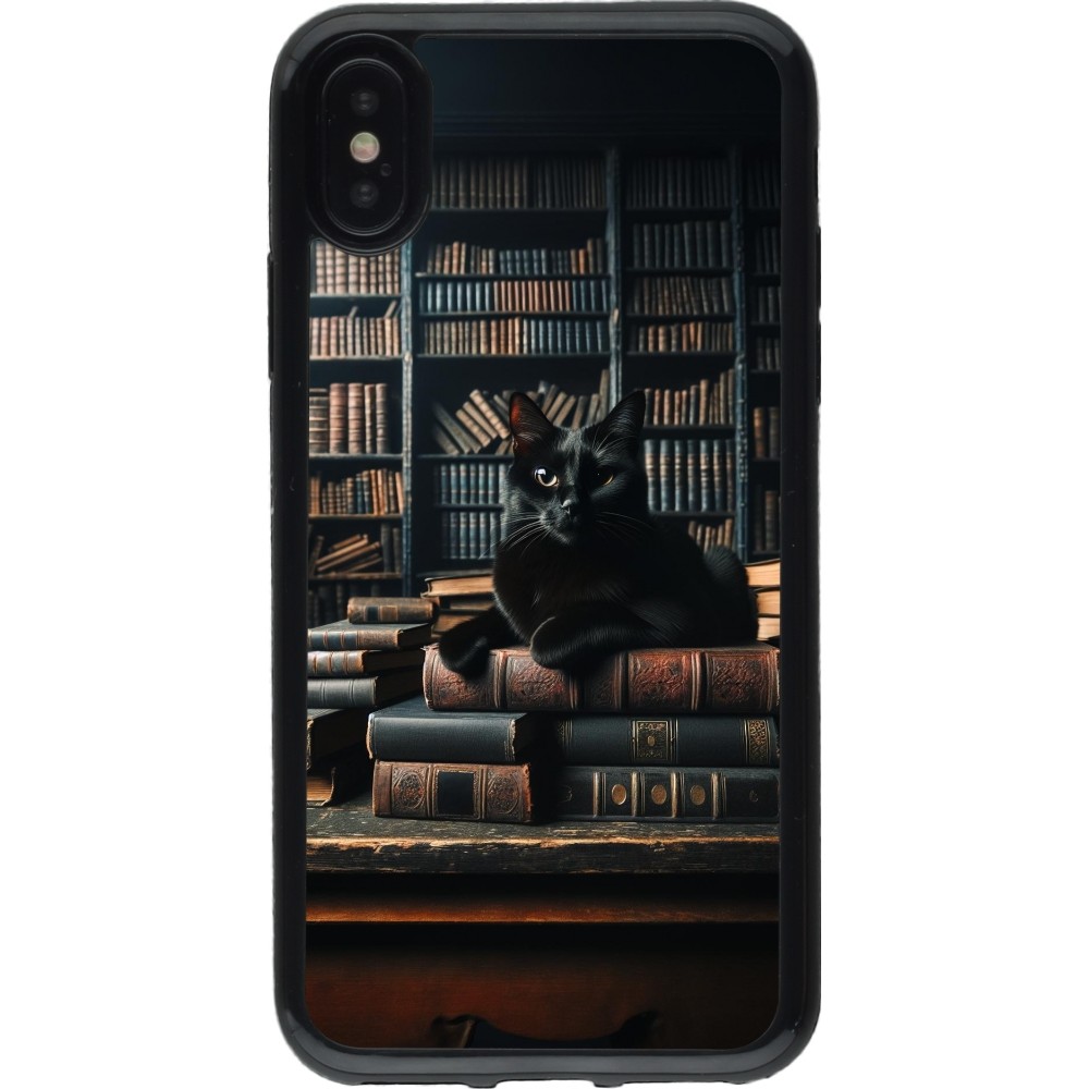 Coque iPhone X / Xs - Gel noir Chat livres sombres