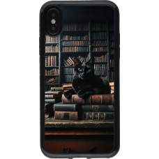 Coque iPhone X / Xs - Gel noir Chat livres sombres