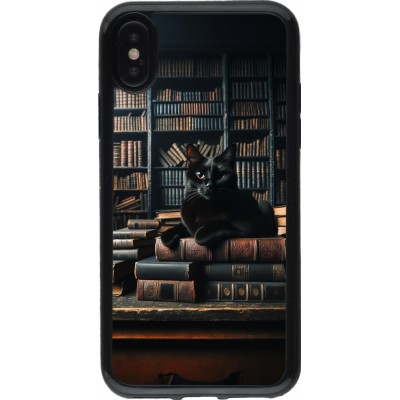 Coque iPhone X / Xs - Gel noir Chat livres sombres