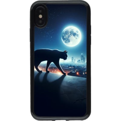 Coque iPhone X / Xs - Gel noir Chat noir sous la pleine lune