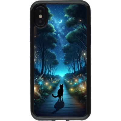 Coque iPhone X / Xs - Gel noir Chat noir promenade