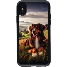 Coque iPhone X / Xs - Gel noir Chien Campagne Suisse