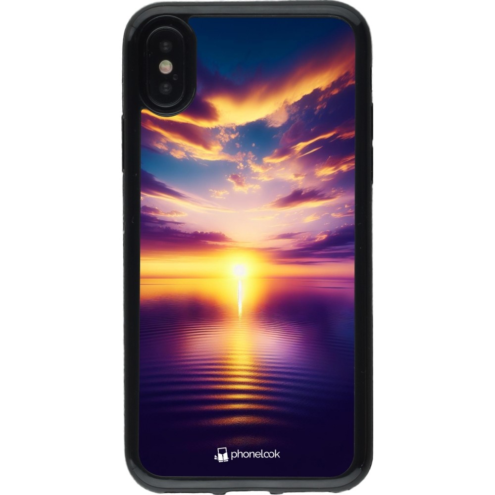 Coque iPhone X / Xs - Gel noir Coucher soleil jaune violet