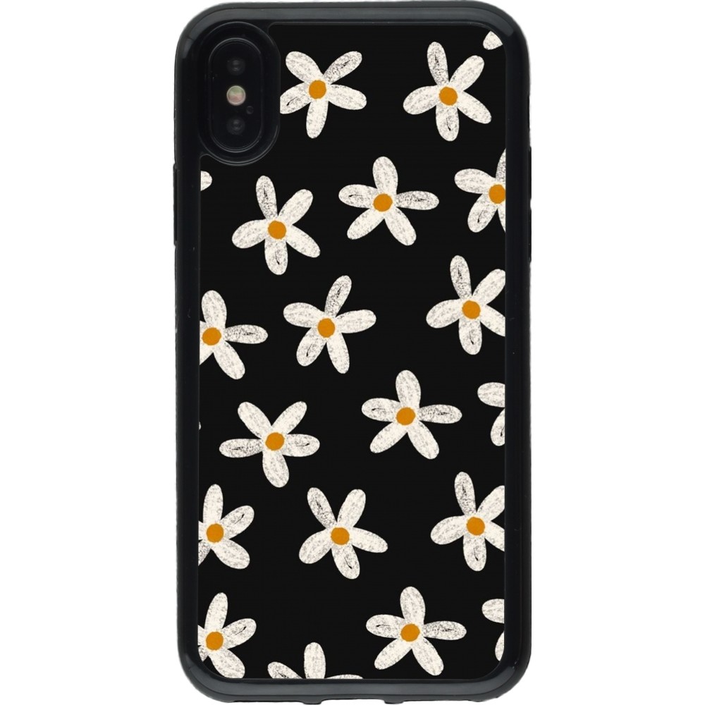 Coque iPhone X / Xs - Gel noir Easter 2024 white on black flower