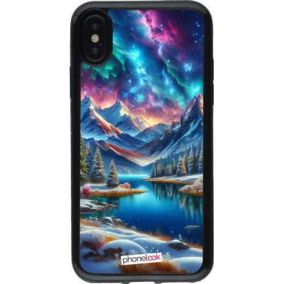 Coque iPhone X / Xs - Gel noir Fantasy Mountain Lake Sky Stars