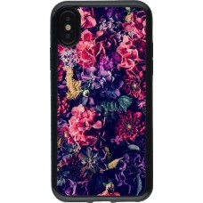 Coque iPhone X / Xs - Gel noir Flowers Dark