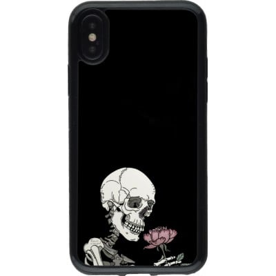 Coque iPhone X / Xs - Gel noir Halloween 2023 rose and skeleton