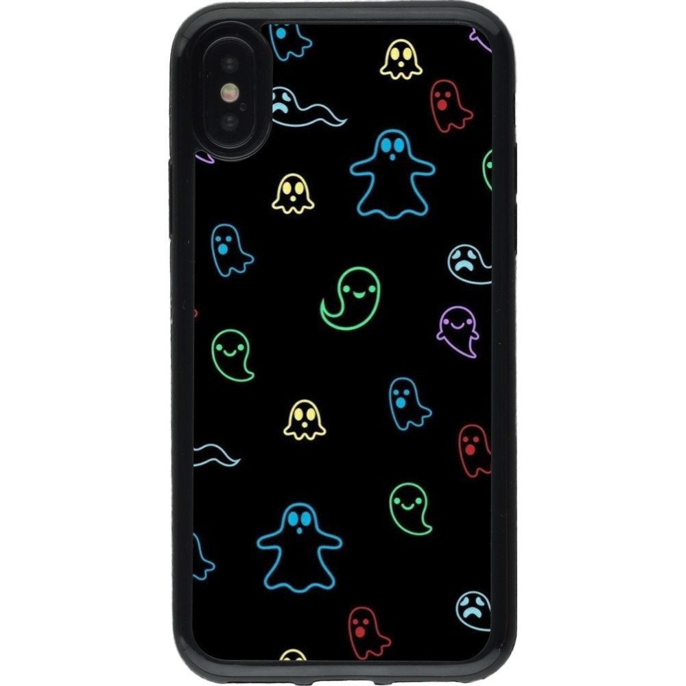 Coque iPhone X / Xs - Gel noir Halloween 2024 colorful ghosts