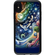 Coque iPhone X / Xs - Gel noir hibou volant floral