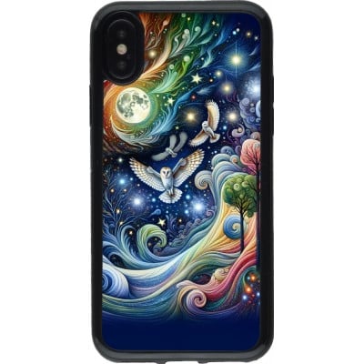 Coque iPhone X / Xs - Gel noir hibou volant floral