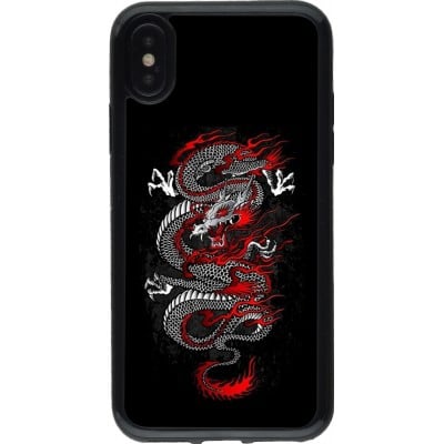 Coque iPhone X / Xs - Gel noir Japanese style Dragon Tattoo Red Black