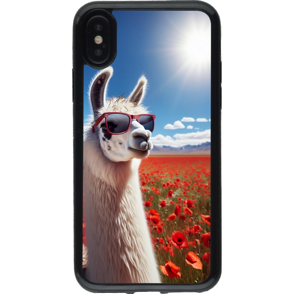 Coque iPhone X / Xs - Gel noir Lama Chic en Coquelicot