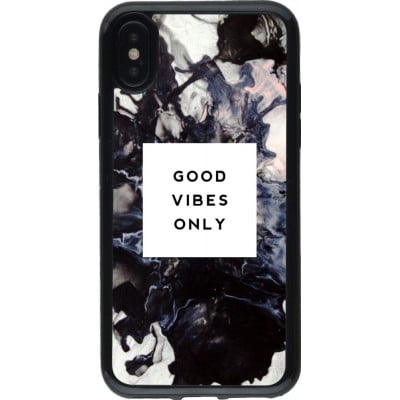 Coque iPhone X / Xs - Gel noir Marble Good Vibes Only