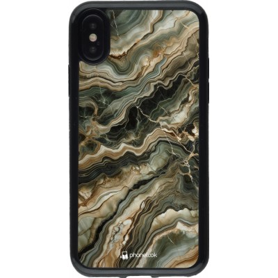 Coque iPhone X / Xs - Gel noir Marbre Olive