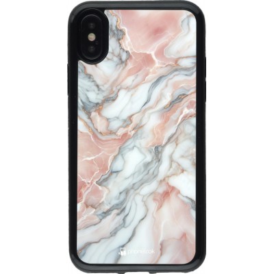 Coque iPhone X / Xs - Gel noir Marbre Rose Lumineux