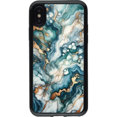 Coque iPhone X / Xs - Gel noir Marbre Vert Bleu Doré