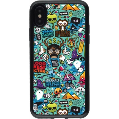 Coque iPhone X / Xs - Gel noir Mixed Cartoons Turquoise