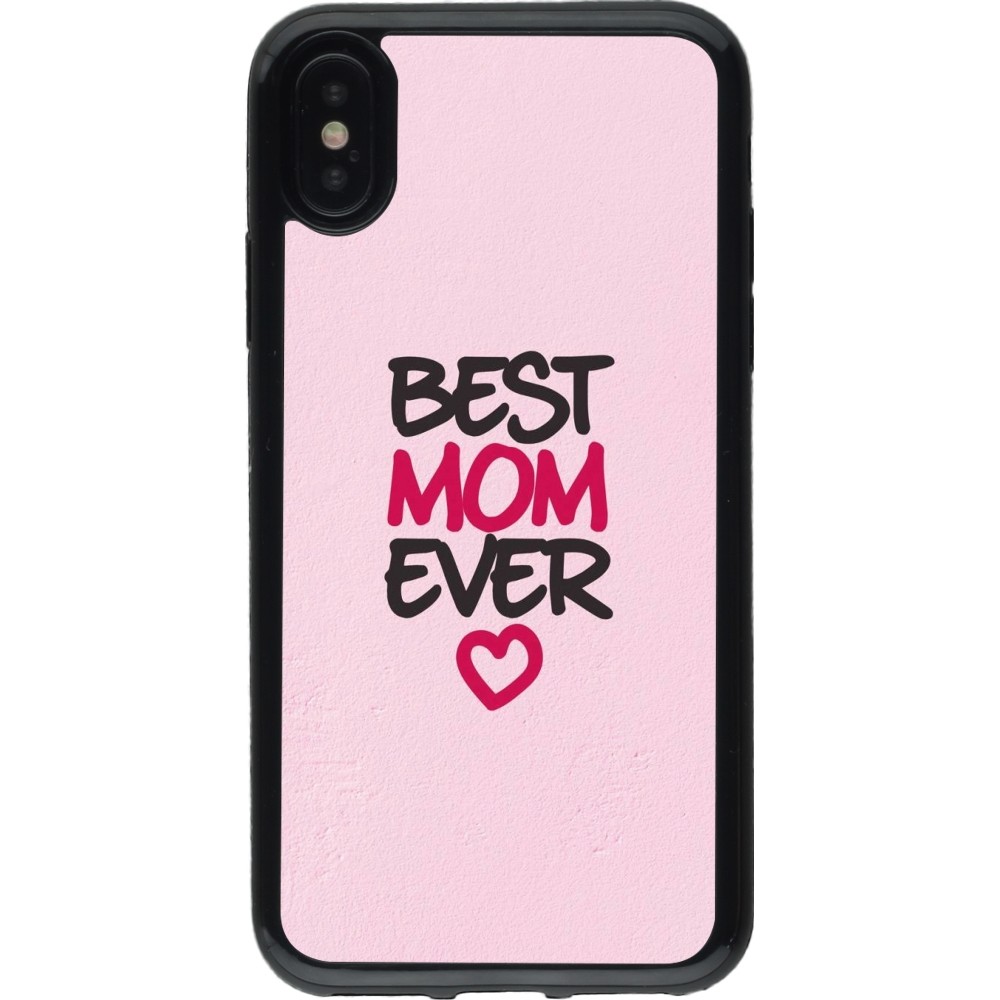 Coque iPhone X / Xs - Gel noir Mom 2023 best Mom ever pink