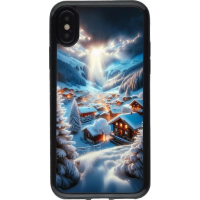 Coque iPhone X / Xs - Gel noir Mont Neige Lumière