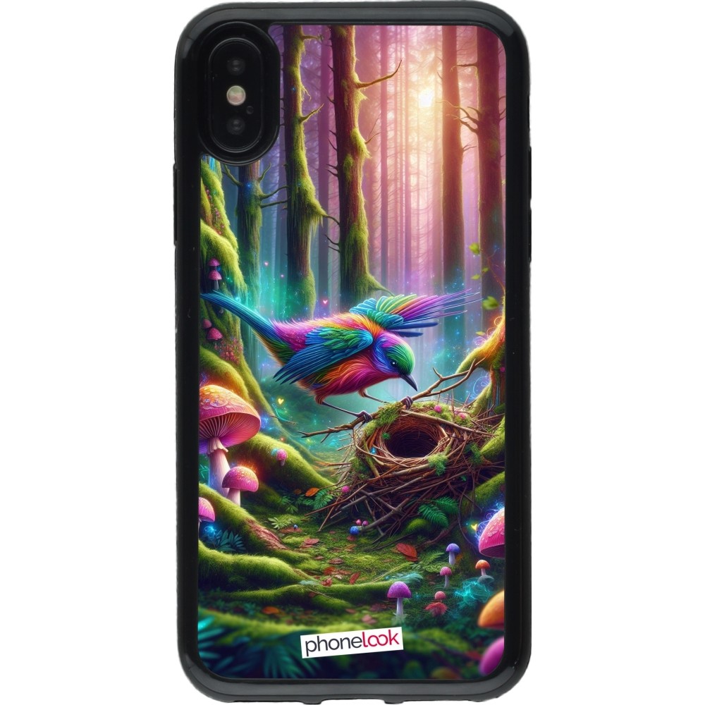 Coque iPhone X / Xs - Gel noir Oiseau Nid Forêt