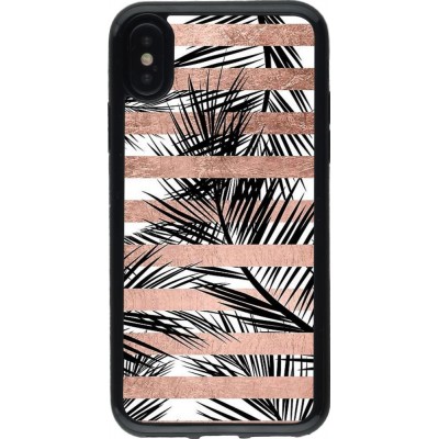 Coque iPhone X / Xs - Gel noir Palm trees gold stripes