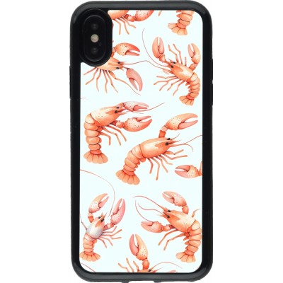 Coque iPhone X / Xs - Gel noir Pattern de homards pastels