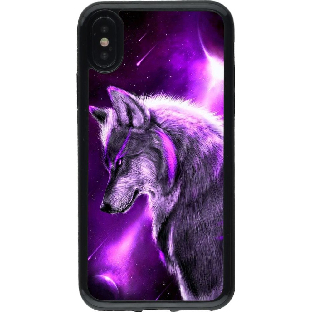 Coque iPhone X / Xs - Gel noir Purple Sky Wolf