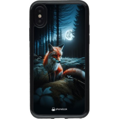 Coque iPhone X / Xs - Gel noir Renard lune forêt