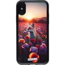 Coque iPhone X / Xs - Gel noir Renard pourpre au crépuscule