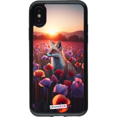 Coque iPhone X / Xs - Gel noir Renard pourpre au crépuscule