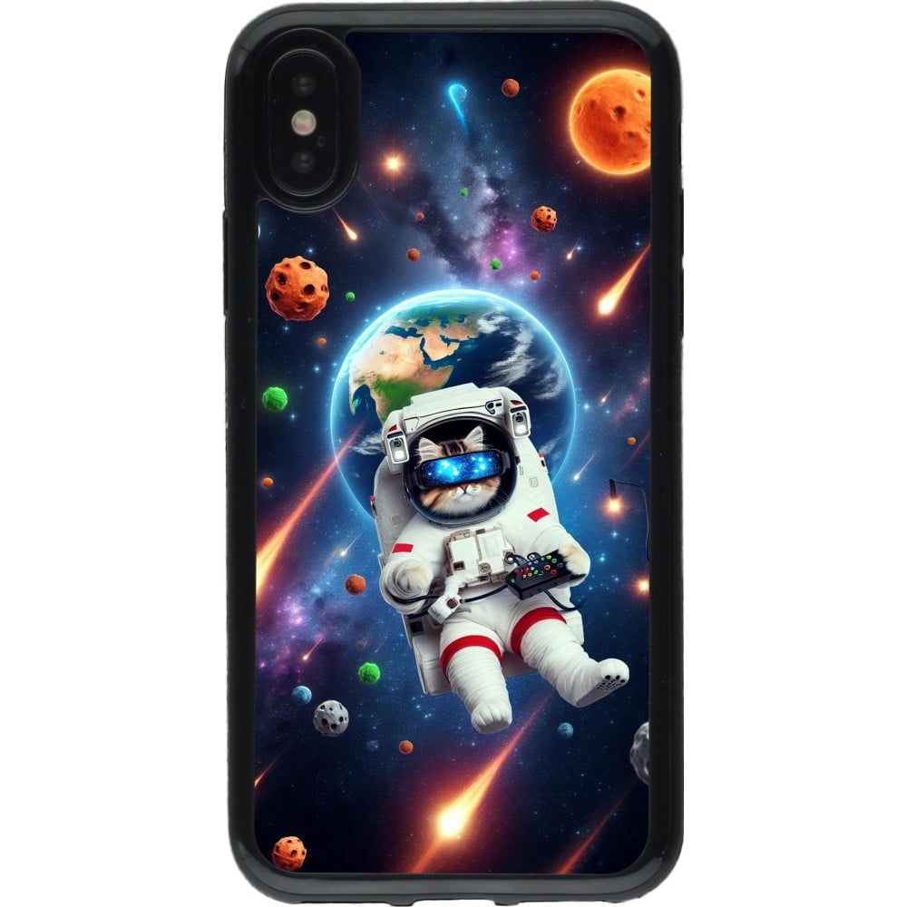 Coque iPhone X / Xs - Gel noir VR SpaceCat Odyssey